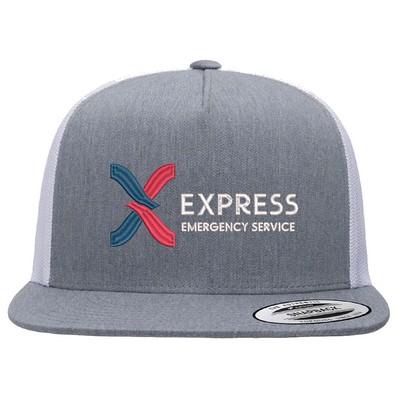 Yupoong 6006 YP Classics Five-Panel Classic Trucker Hat with Leatherette Patches or Embroidery