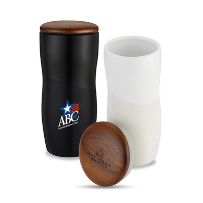12 Oz. Two-Tone Double Wall Ceramic Tumbler W/Wooden Lid