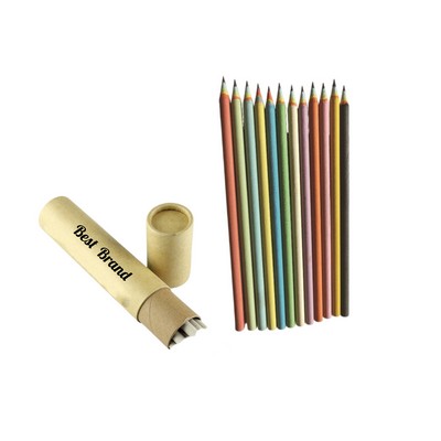 12 Eco-friendly Recyclable Rainbow Paper Pencils with Paper Tube