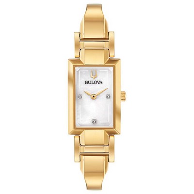 Bulova Watches Ladies' Gold Tone Tank Cuff Watch w/Diamond Accent And White Mother Of Pearl Dial