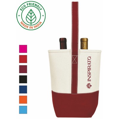 2 Bottle Premium 16 oz Canvas Wine Tote Bag | Travel Gift Carrier Maroon (8.5x10x3.5)