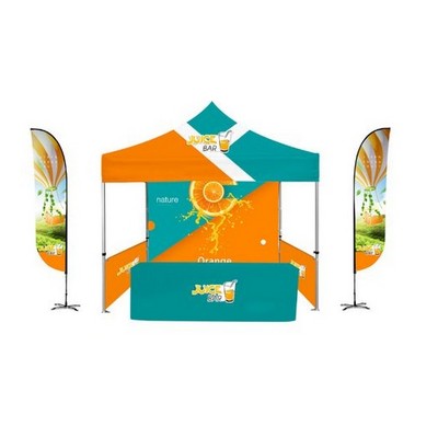 10x10' Premium Canopy Kit w White Steel Frame, Dye Sub Canopy, Full Wall ,2 Half Walls, 12ft, & 6'