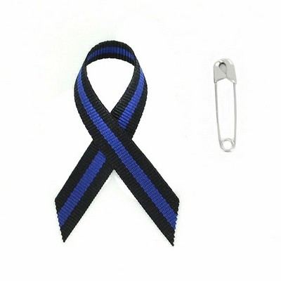 Police Awareness Ribbon w/Safety Pin (2 1/4" x 1 1/4")