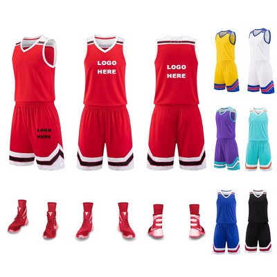 Custom School Adult Basketball Uniforms Breathable Team Jerseys & Shorts Set