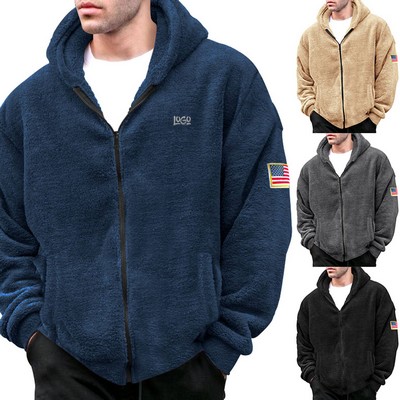 Men's Warm Zip Up Sherpa Fleece Thick Hooded Winter Jacket