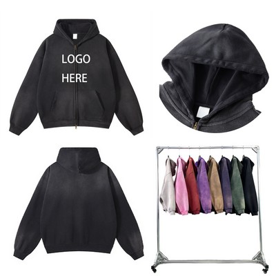 Unisex Acid Wash Zip Up Hoodie