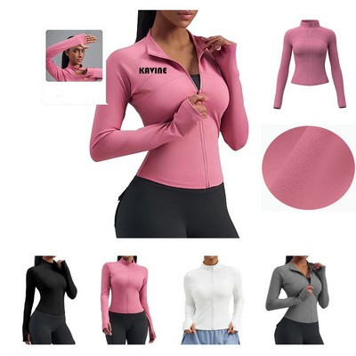 Women's Workout Jacket Running Athletic Outwear Slim Fit Long Sleeve Yoga Top