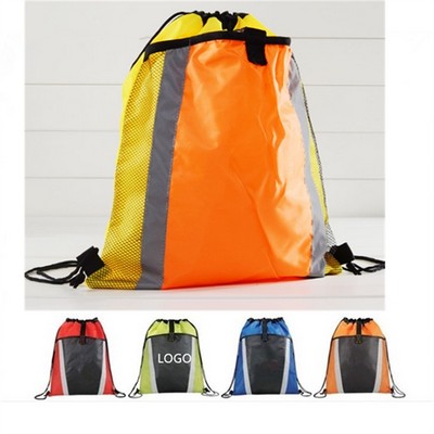 Mesh Pocket Drawstring Backpack Shopping Tote