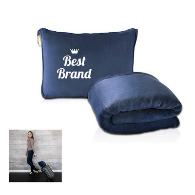 2-in-1 Travel Pillow Blanket With Carabiner