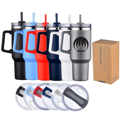 40 Oz. Stainless Steel Travel Mug W/ Lid & Straw