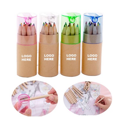 Custom Mini Drawing Pencil Set Portable 12 Colors Bulk Pencil Set with Sharpener Lid