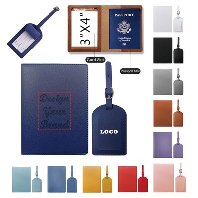 Premium PU Leather Vertical Luggage Tag & Passport Holder Set