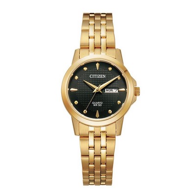 Citizen® Ladies' Quartz Gold-Tone Watch w/Black Dial