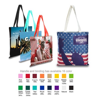 5 Oz. Sublimated Cotton Canvas Tote Bag W/Color Accent Handle