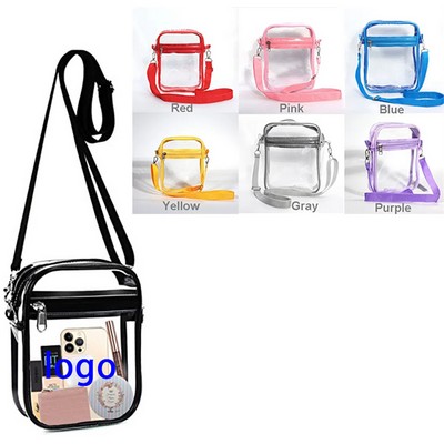 Clear PVC Stadium Approved Crossbody Tote Bag w/Zipper Closure 7 4/5"x5 4/5"