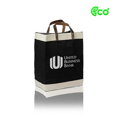 Ecofriendly Laminated Jute Market Tote with Cotton Accents and Leather Handles