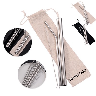 Food Grade Stainless Steel Straw Set Including Cleaning Brush