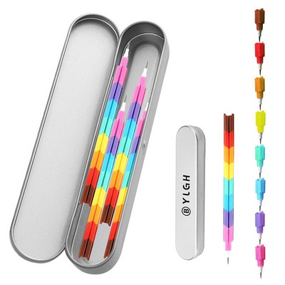 4 Pieces Building Block Pencil With Tin Box
