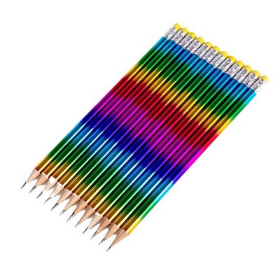 Rainbow Patterned Wooden Pencils With Erasers