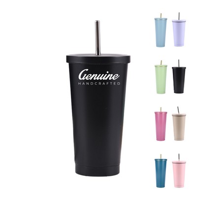 15oz Stainless Steel Double-Walled Insulated Tumbler with Straw and Flip Lid