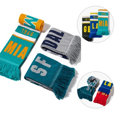 Winter Knitted Jacquard Soccer Scarf w/Fringe