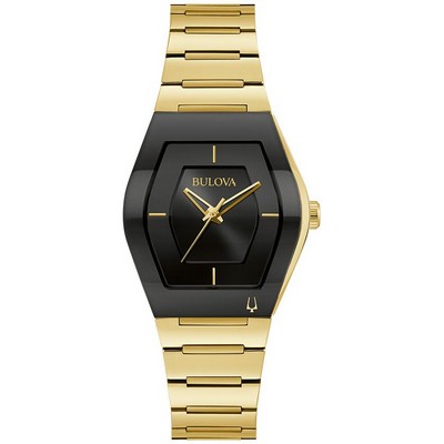 Bulova Watches Ladies' Futuro Watch, Gold-Tone w/Black Dial