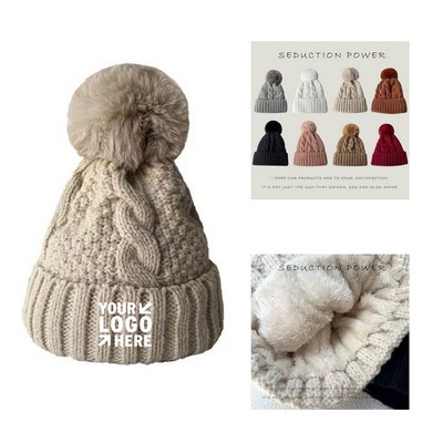 Women's Winter Knit Beanie with Pom