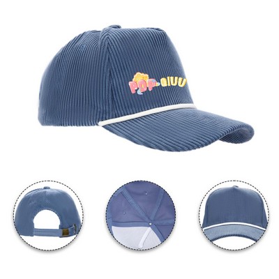 5 Panel Corduroy Sports Cap With Rope Visor