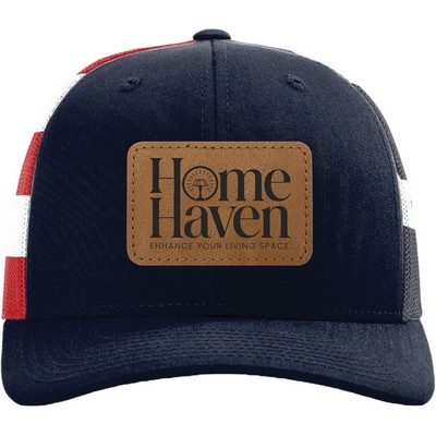 Richardson 112PM Printed Mesh Snapback Trucker Hat w/Leatherette Adhesive Patches or Embroidery