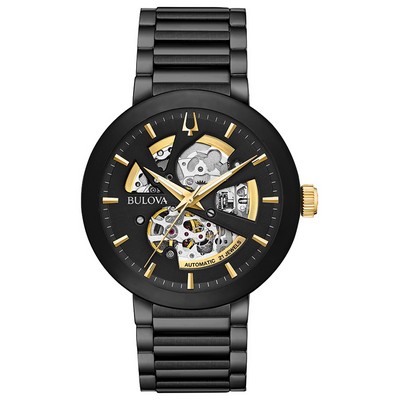 Bulova Watches Men's Modern Collection Automatic Watch, Black Stainless Steel w/Gold Accents