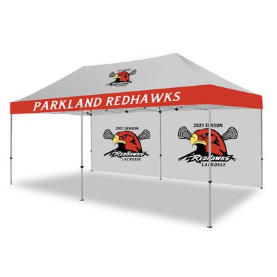 10' x 20' Hex Tent with Aluminum Frame, Full-Color Canopy & Back Wall