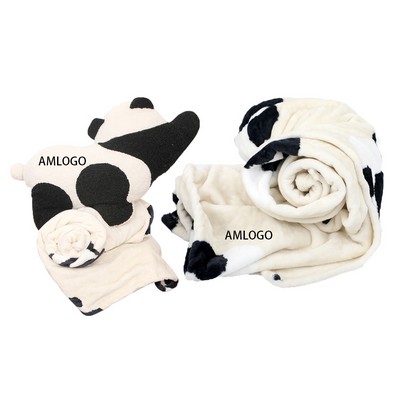 PANDA Cozy 2-in-1 Flannel Blanket and Pillow Combo