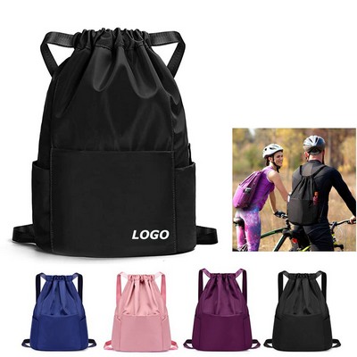 Waterproof Drawstring Sports Backpack w/Side Pocket