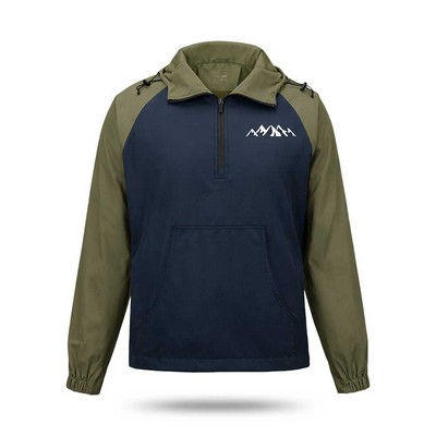 Custom Quarter Zip Hooded Jacket With Kangaroo Pocket