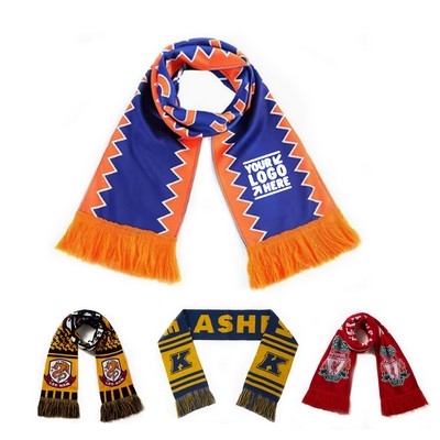 Acrylic Jacquard Knitted Fan Scarf With Tassels