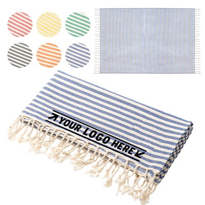 71" x 39" Turkish Striped Cotton Beach Towel w/ Tassels