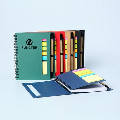 Notepad Double Spiral Notebook W/ Sticky Flags& Eco Pen