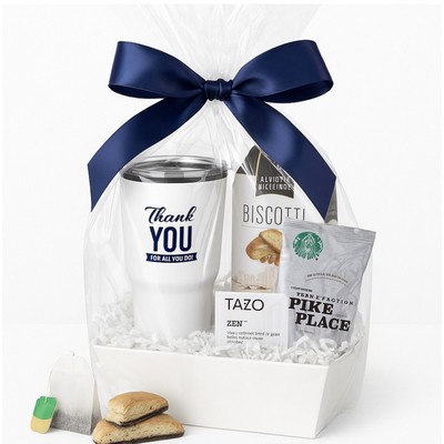 Thank You Stainless Tumbler with Starbucks Coffee & Tea Gift Basket