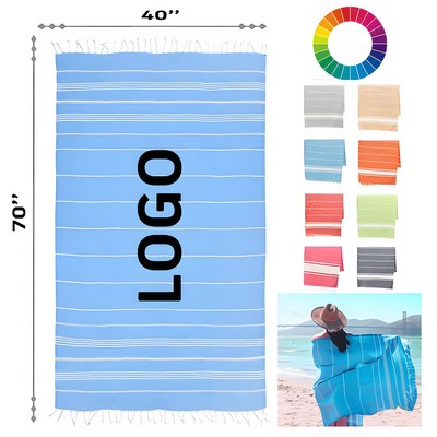 Oversized Cotton Dyed Jacquard Striped Turkish Tassel Beach Towel 70"x40"
