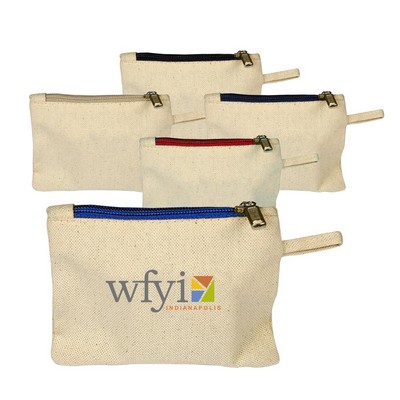 12 Oz. 100% Cotton Canvas Card Pouch w/Color Zipper