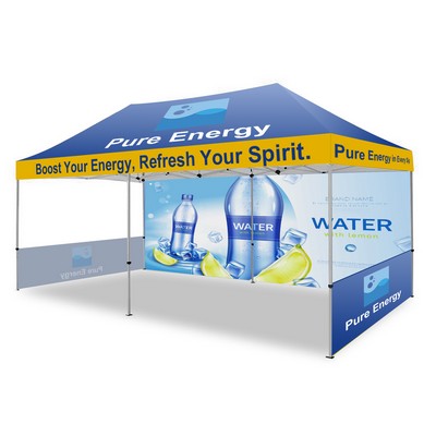 10' x 20' Hex Aluminum Frame w/ Dye Sublimation Canopy, Full Wall & 2 Half Walls