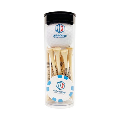 1 Ball Poker Chip Tube & 18 , 3 1/4" Golf Tees and 1 Plain White Golf Ball w/Your Logo in Tube Pack