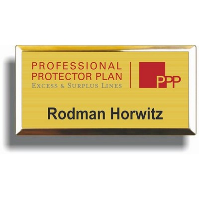 Gold Metal Name Badge w/Beveled Frame (3"x 1½")