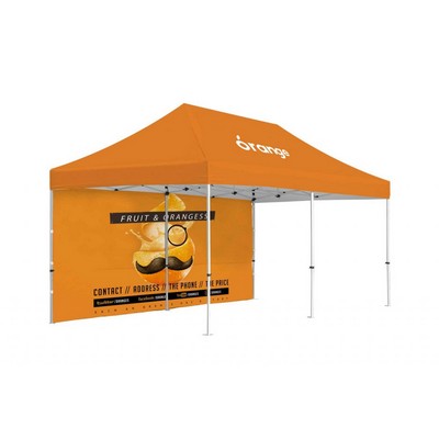 10x20' Standard Hex Aluminum Frame (40mm post, 1.2mm gauge) w Dye Sublimation Canopy + Full Wall