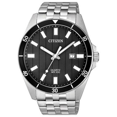 Citizen® Men's Quartz Silver-Tone Watch w/Black Dial & Black Accents