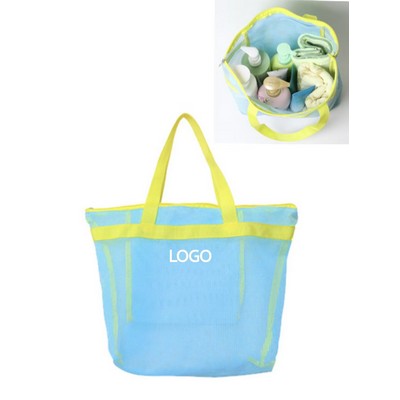 Color-Blocking Zippered Nylonmesh Beach Tote Bag